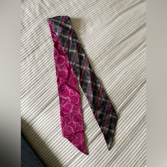 Coach Fuchsia and Charcoal Plaid Scarf - Picture 1 of 5
